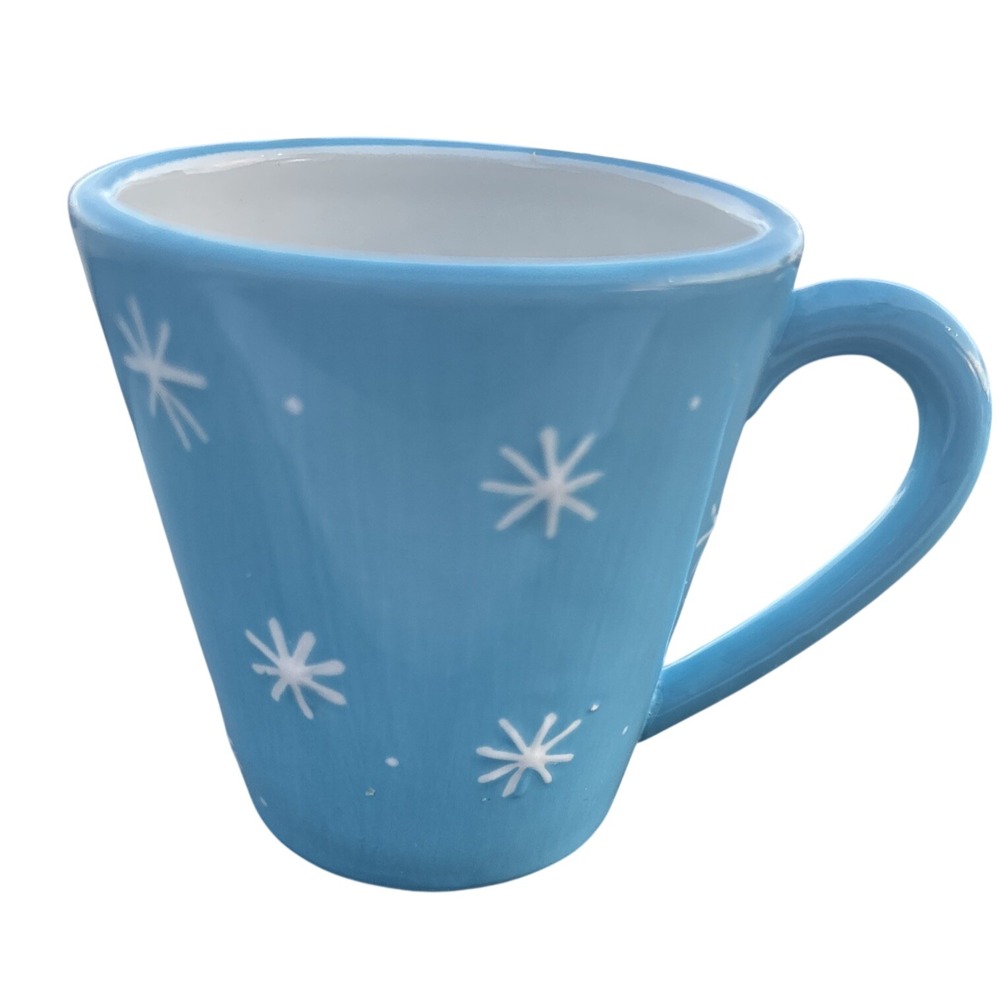 Starbucks Holiday 4 oz Mug 2006 Blue w: Snowflakes and Sledding Snowman Espresso